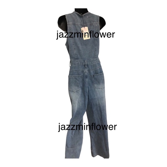 Sincerely Jules blue denim button front sleeveless jeans jumper jumpsuit size M - Picture 6 of 17